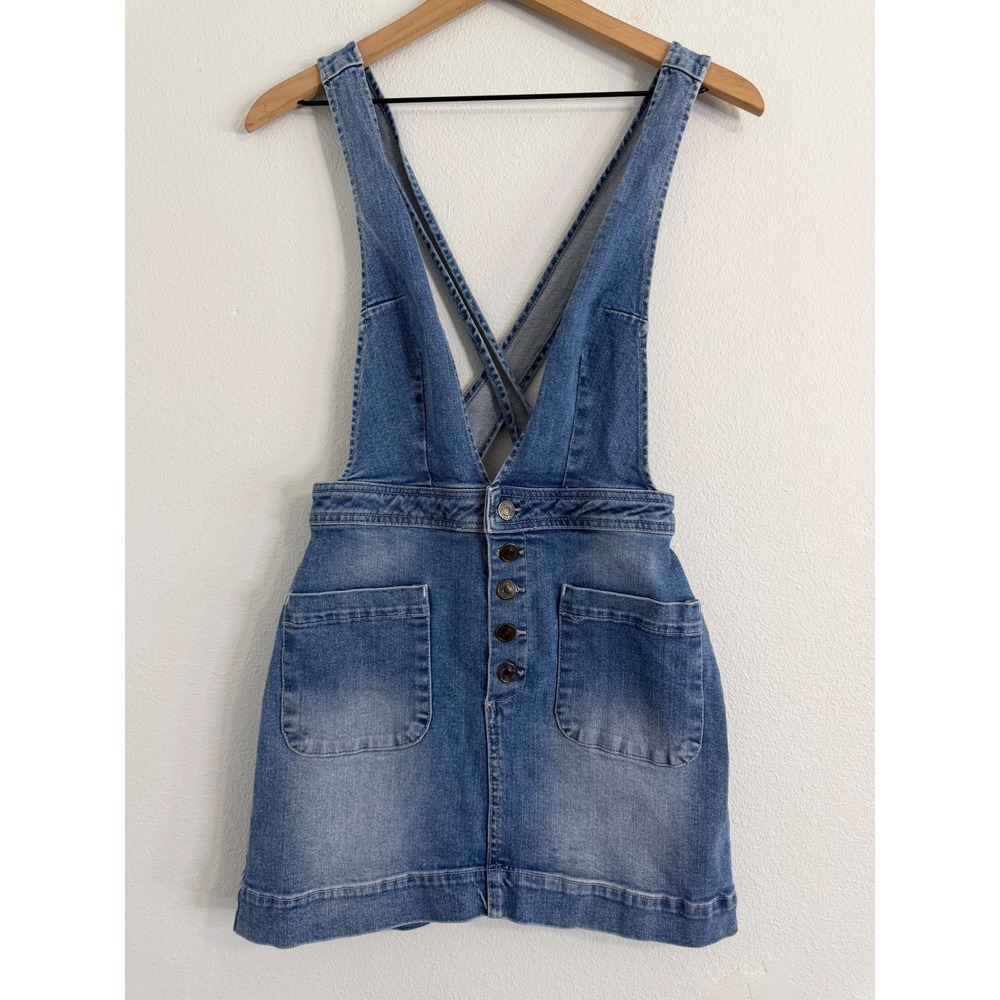 Free People‎ - Old School Love Denim Jumper Mini Dress Women's Size 2